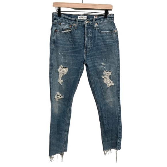 Re/Done Originals High Rise Ankle Crop Jeans - Picture 2 of 11